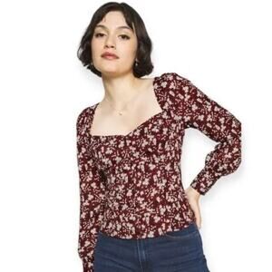 Abercrombie & Fitch Women Brown Floral Longsleeve Cropped Top Size Small